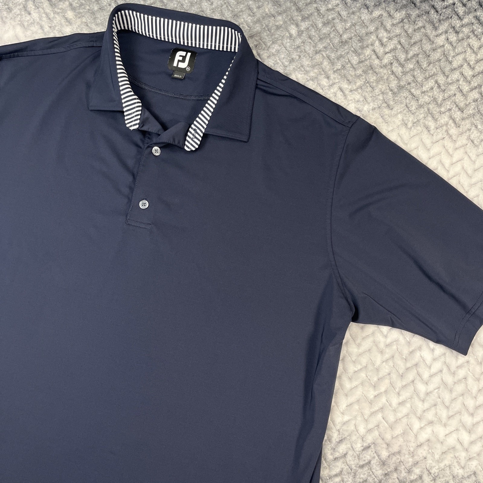 Footjoy Mens Xxl Solid Navy Blue Golf Polo Shirt 4 Way Stretch Performance